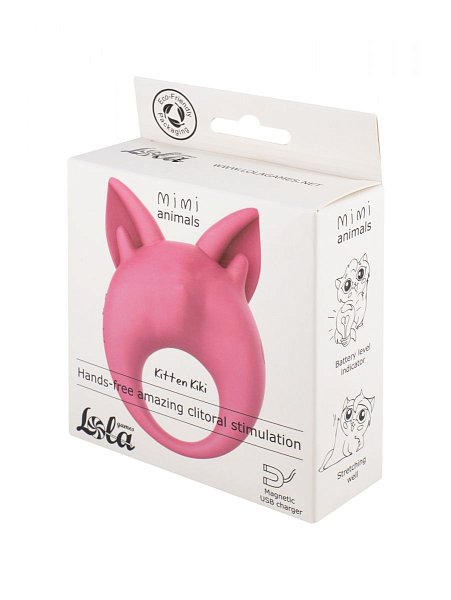 Розовое перезаряжаемое эрекционное кольцо Kitten Kiki со стимулятором клитора