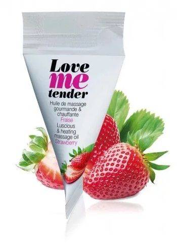 Съедобное согревающее массажное масло Love Me Tender Strawberry с ароматом клубники - 10 мл.