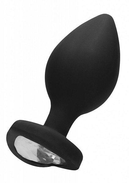 Черная анальная пробка с прозрачным стразом Extra Large Diamond Heart Butt Plug - 9,5 см.