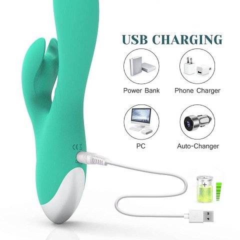 Зеленый вибратор-кролик Jade Rabbit Vibrator - 21,8 см.