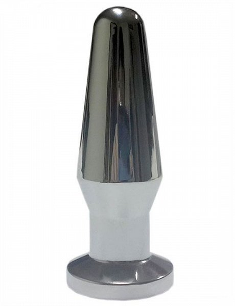 Серебристая анальная пробка с черным кристаллом - 10,3 см.