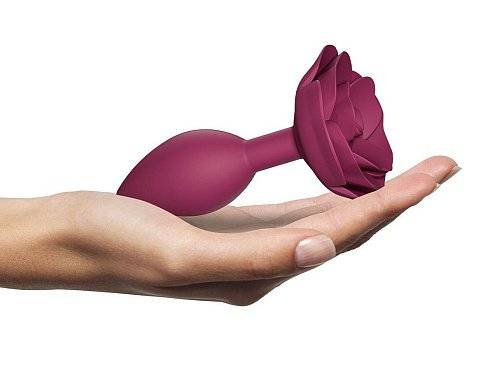 Сливовая анальная пробка с ограничителем-розой Open Rose Size M Butt Plug