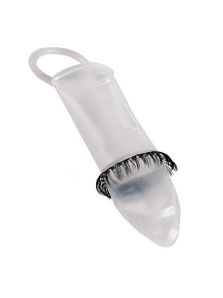 Закрытая насадка на пенис с подхватом мошонки и стимулирующими «ресничками»