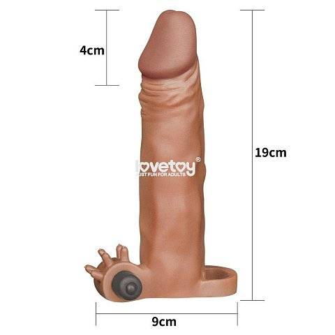 Коричневая вибронасадка-удлинитель на пенис Add 2 Pleasure X Tender Vibrating Penis Sleeve - 19 см.