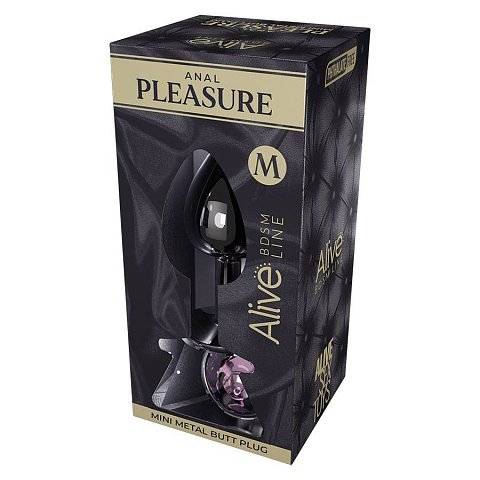 Серебристая анальная втулка Mini Metal Butt Plug Size M с розовым кристаллом