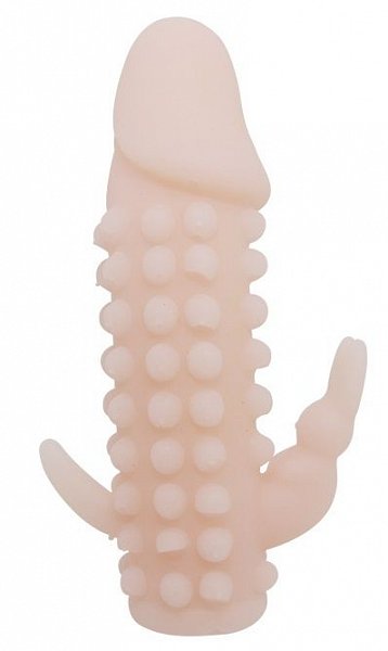Телесная насадка на пенис со стимулятором клитора - 12,2 см.
