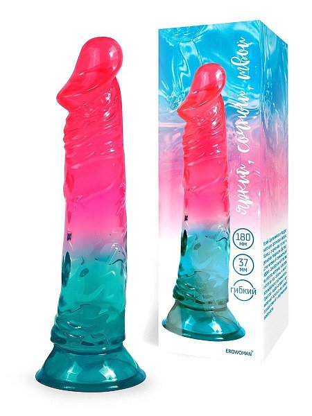 Яркий двухцветный фаллоимитатор с присоской