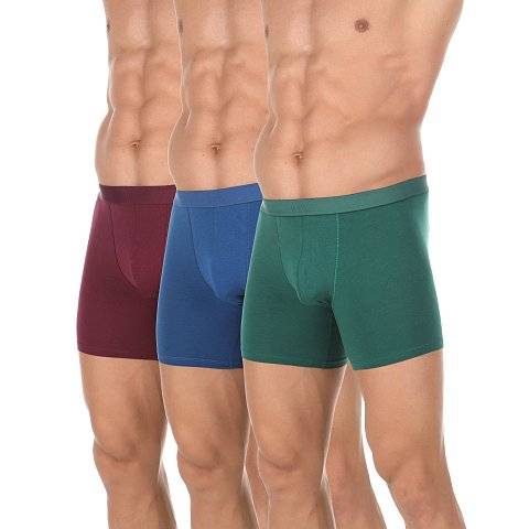 Набор из 3 мужских трусов-боксеров: зелёных, синих и бордовых