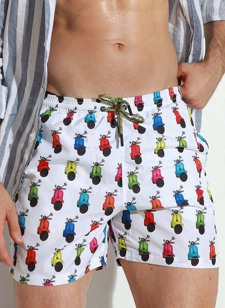 Мужские пляжные шорты с принтом в виде цветных мопедов