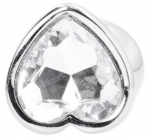 Серебристая анальная пробка с прозрачным кристаллом в форме сердца - 8,2 см.