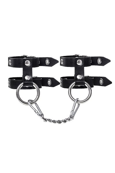 Черные однослойные наручники из двух ремешков