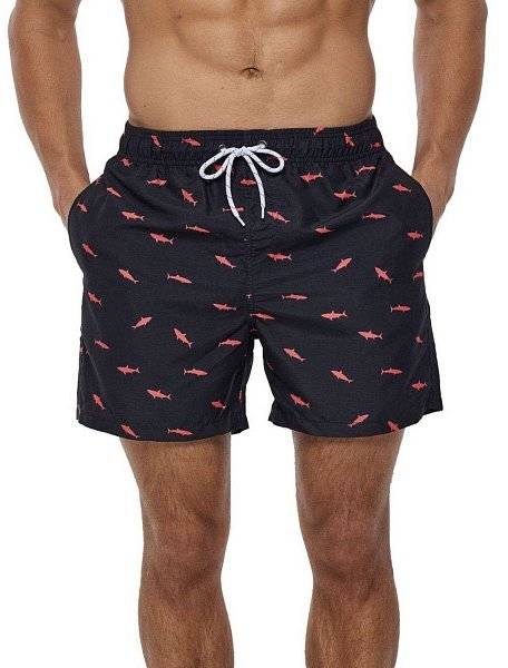 Черные пляжные шорты с акулами