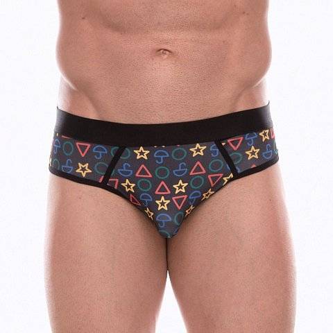 Темно-серые мужские трусы-джоки с принтом в виде цветных значков