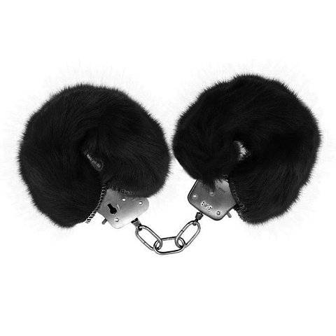 Черные меховые наручники Love с ключиками