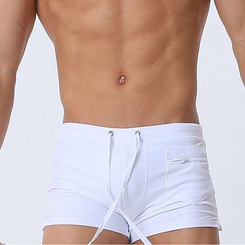 Белые мужские плавки-хипсы с кармашком на замке