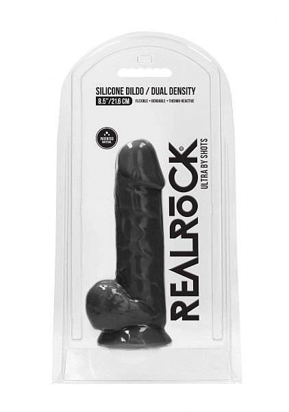 Черный фаллоимитатор Realistic Cock With Scrotum - 21,5 см.