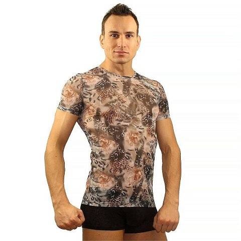 Облегающая серая мужская футболка Leopard с принтом
