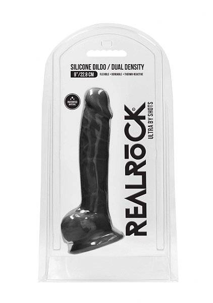 Черный фаллоимитатор Realistic Cock With Scrotum - 22,8 см.