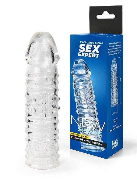Прозрачная закрытая насадка на пенис - 17 см.