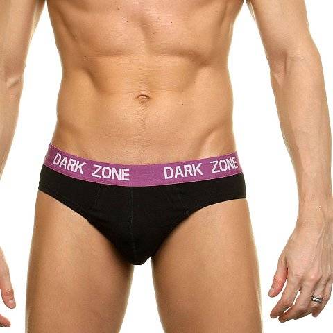 Черные мужские слипы с фиолетовой брендированной резинкой