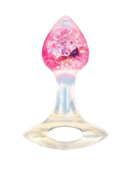 Розоватая анальная пробка с ручкой - 8,5 см.