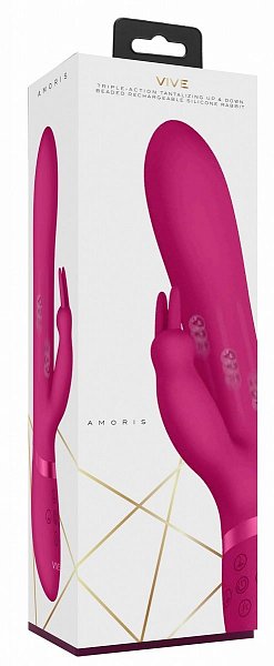 Розовый вибромассажер-кролик Amoris - 23 см.