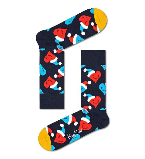 Носки унисекс Santa Love Smiley Sock с сердечками в колпаках