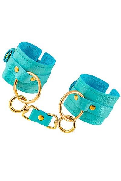 Голубые однослойные кожаные наручники