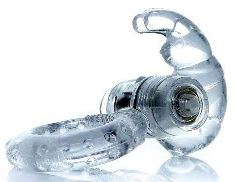 Прозрачное эрекционное виброкольцо с клиторальным зайчиком