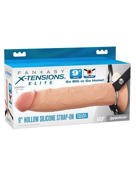 Телесный пустотелый фаллопротез 9’’ Hollow Silicone Strap-On - 24,1 см.