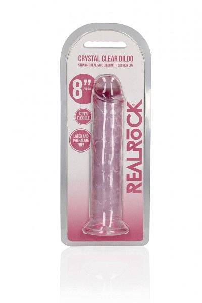 Розовый фаллоимитатор Crystal Clear на присоске - 22 см.