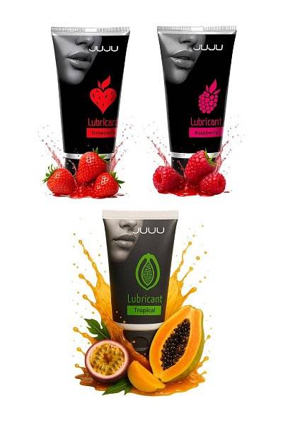 Набор из 3 съедобных лубрикантов JUJU (клубника, малина, тропические фрукты)