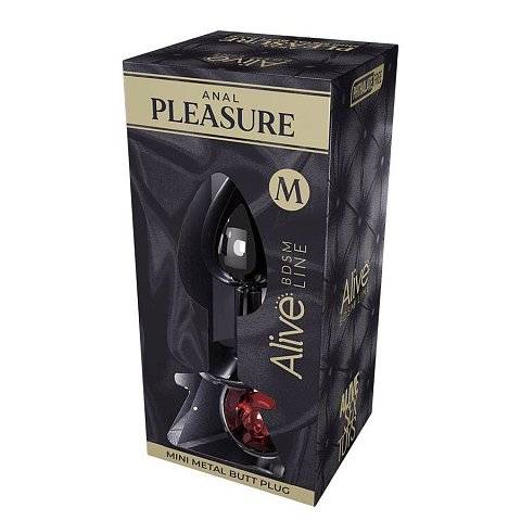 Серебристая анальная втулка Mini Metal Butt Plug Size M с красным кристаллом