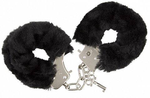 Металлические наручники с черной меховой опушкой и ключиками