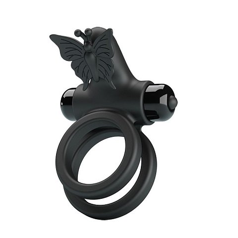 Черное эрекционное виброкольцо Passionate Ring IX со стимулятором клитора