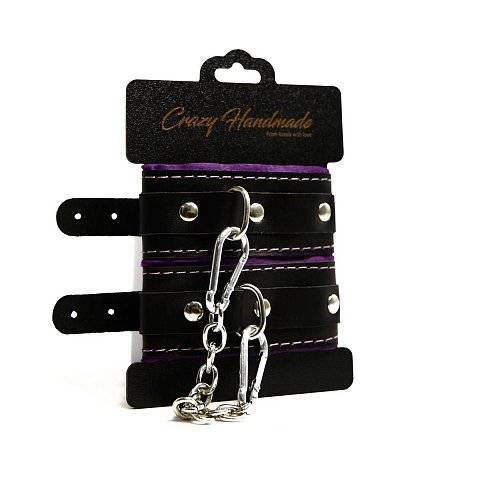 Черно-фиолетовые скругленные наручники с мягкой подкладкой