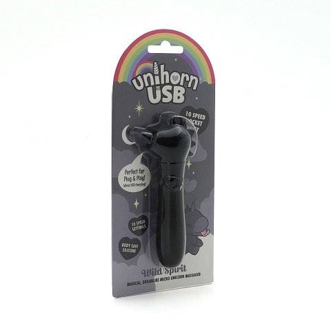 Черная вибропуля Unihorn USB Wild Spirit со стимуляцией язычком