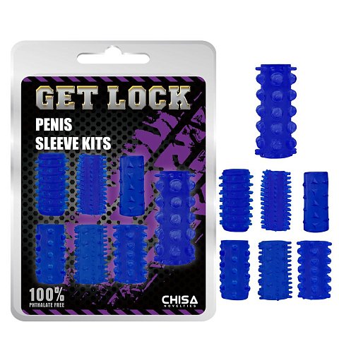 Набор из 7 синих насадок на пенис Get Lock
