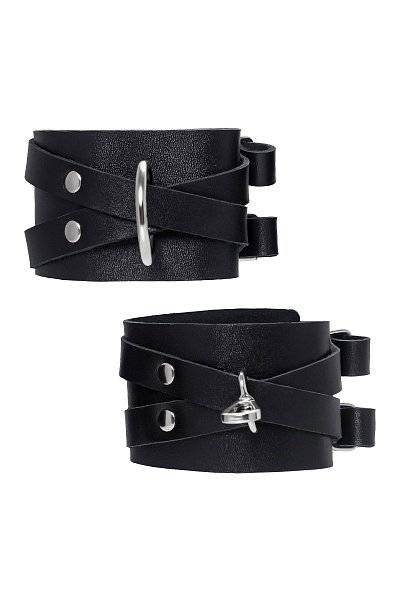 Черные кожаные оковы с двумя перекрёстными ремешками