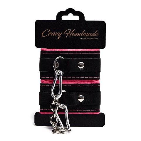 Черно-розовые скругленные наручники с мягкой подкладкой