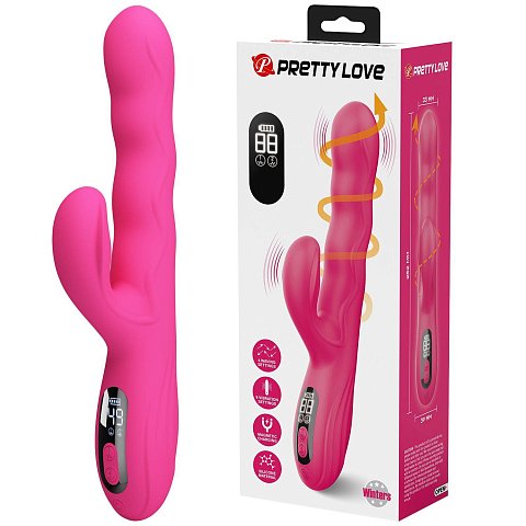 Розовый вибростимулятор-кролик с волновыми движениями Winters - 25,2 см.