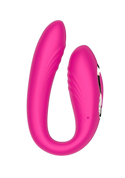 Розовый U-образный вибратор с вращающейся вагинальной частью