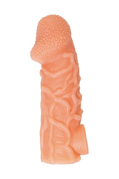 Телесная закрытая насадка с венками Cock Sleeve Size M - 15,6 см.