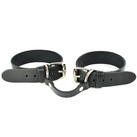 Черные кожаные наручники со съемной леопардовой опушкой