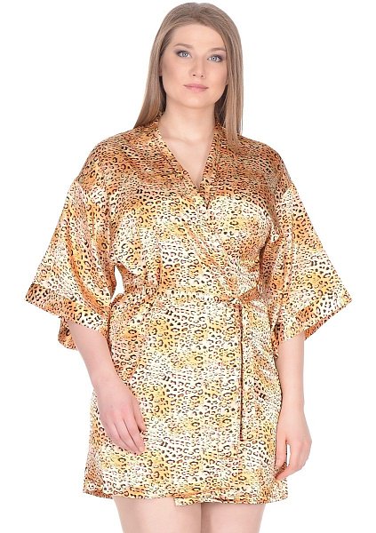 Короткий халат-кимоно с леопардовым принтом
