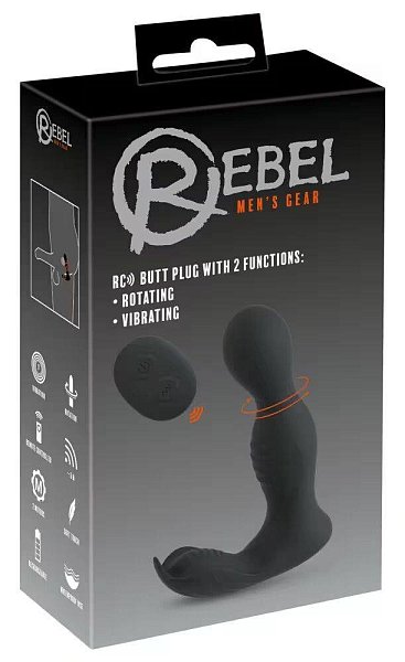 Черная анальная пробка с вибрацией, вращением и пультом ДУ RC Butt Plug with 2 Functions