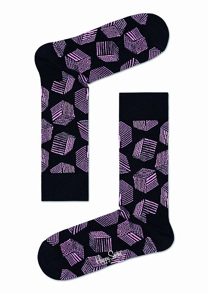 Черные носки унисекс Box Sock с фиолетовыми кубиками