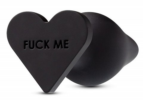 Черная анальная пробка с основанием-сердечком Fuck Me Butt Plug - 7,5 см.