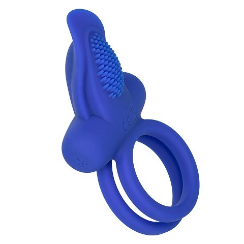 Синее перезаряжаемое эрекционное кольцо Silicone Rechargeable Dual Pleaser Enhancer со стимулятором клитора