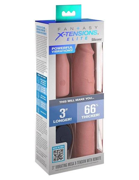 Телесная вибронасадка на член 3 Vibrating Mega X-tension with Remote - 22,9 см.
